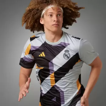 2023 2024 Real Madrid Mens Pre Match Soccer Jersey Silver Houndstooth