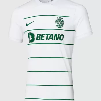 2023 2024 Sporting CP Mens Away Soccer Jersey White Green Pinstripe