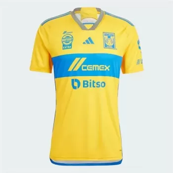 2023 2024 Tigres Mens Home Soccer Jersey Yellow Blue Band