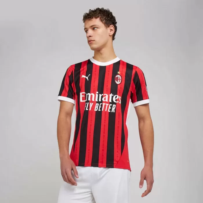 2024 2025 AC Milan Mens Home Soccer Jersey Red Black Genome Stripes 2024 2025 AC Milan Mens Home Soccer Jersey Red Black Genome Stripes