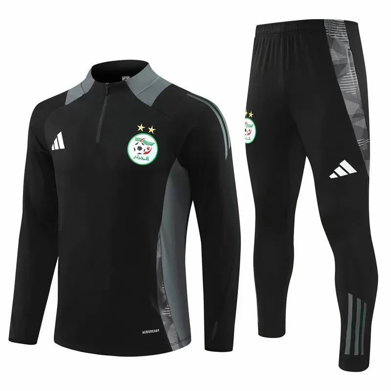 2024 2025 Algeria Mens Black Training Technical Soccer Tracksuit Kit 2024 2025 Algeria Mens Black Training Technical Soccer Tracksuit Kit