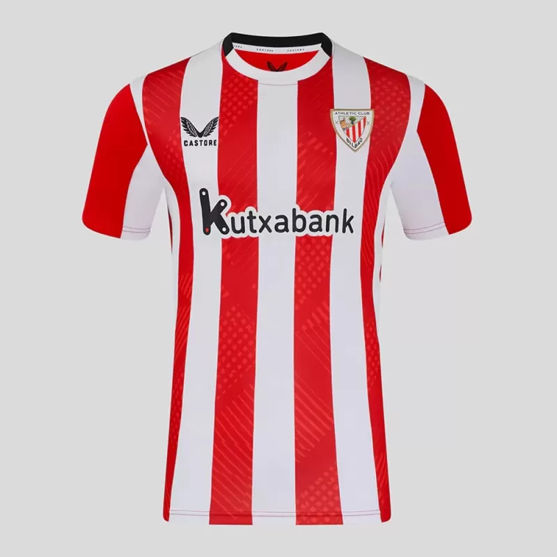 2024 2025 Athletic Club Mens Home Soccer Jersey Red White Stripes