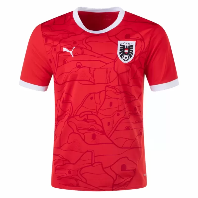 2024 2025 Austria Mens Home Soccer Jersey Red Mountain Pattern