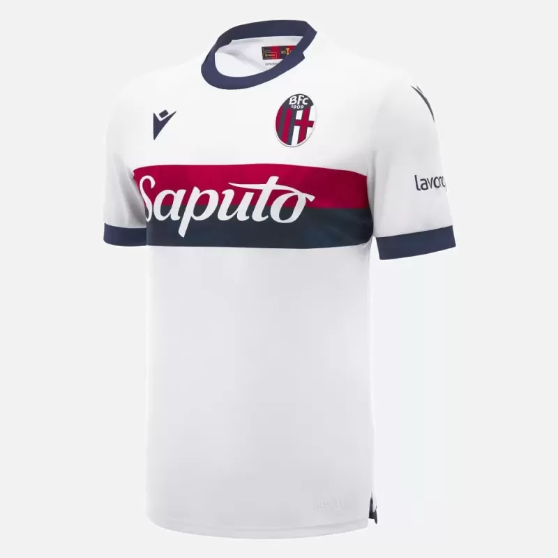 2024 2025 Bologna FC 1909 Mens Away Soccer Jersey White Red Blue 2024 2025 Bologna FC 1909 Mens Away Soccer Jersey White Red Blue