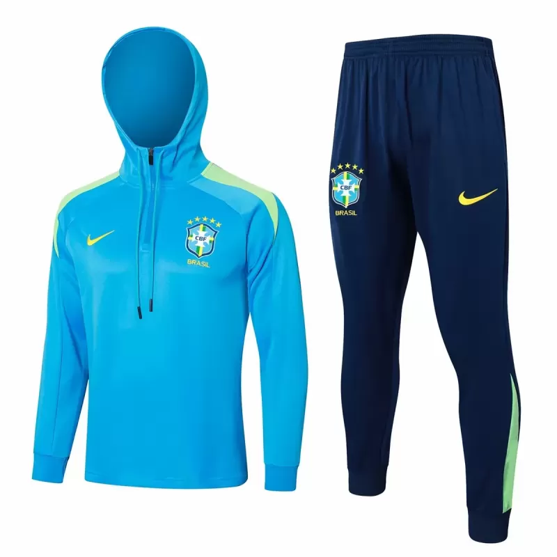 2024 2025 Brazil National Team Mens Blue Hooded Training Technical Tracksuit Kit