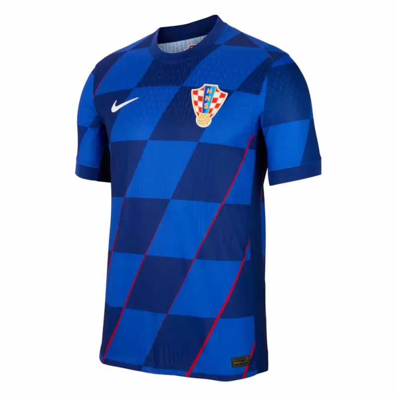 2024 2025 Croatia Mens Away Soccer Jersey Blue Slanted Checks