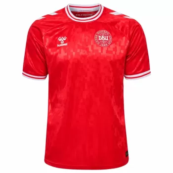 2024 2025 Denmark Mens Home Soccer Jersey Red Embossed Pattern
