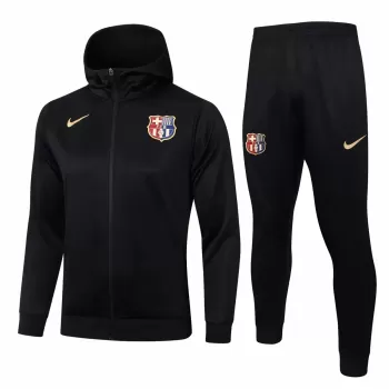 2024 2025 FC Barcelona Mens Black Hooded Presentation Soccer Tracksuit Kit