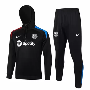 2024 2025 FC Barcelona Mens Black Hooded Technical Soccer Tracksuit Kit