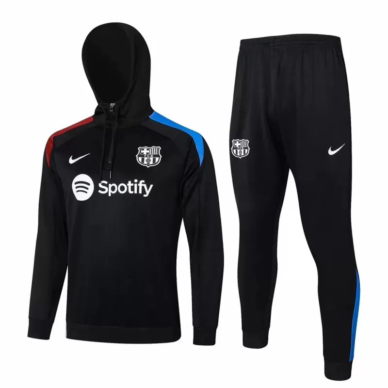2024 2025 FC Barcelona Mens Black Hooded Technical Soccer Tracksuit Kit 2024 2025 FC Barcelona Mens Black Hooded Technical Soccer Tracksuit Kit