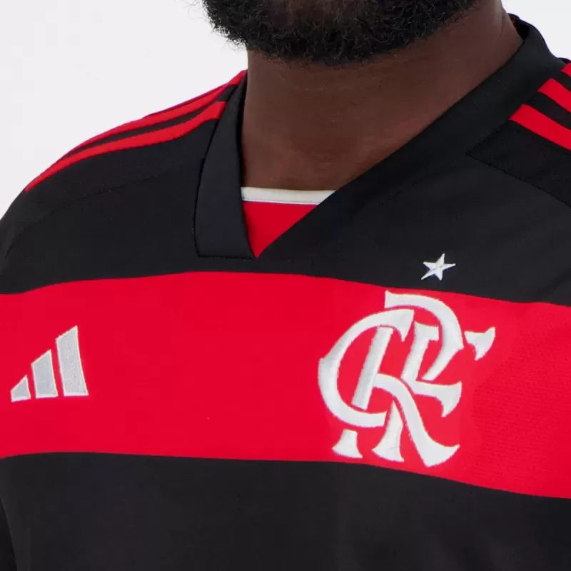 2024 2025 Flamengo Mens Home Soccer Jersey Red Black