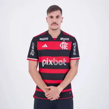 2024 2025 Flamengo Mens Home Soccer Jersey with Sponsors