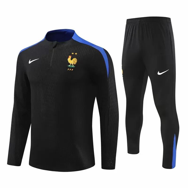 2024 2025 France Mens Black Training Technical Soccer Tracksuit Kit 2024 2025 France Mens Black Training Technical Soccer Tracksuit Kit