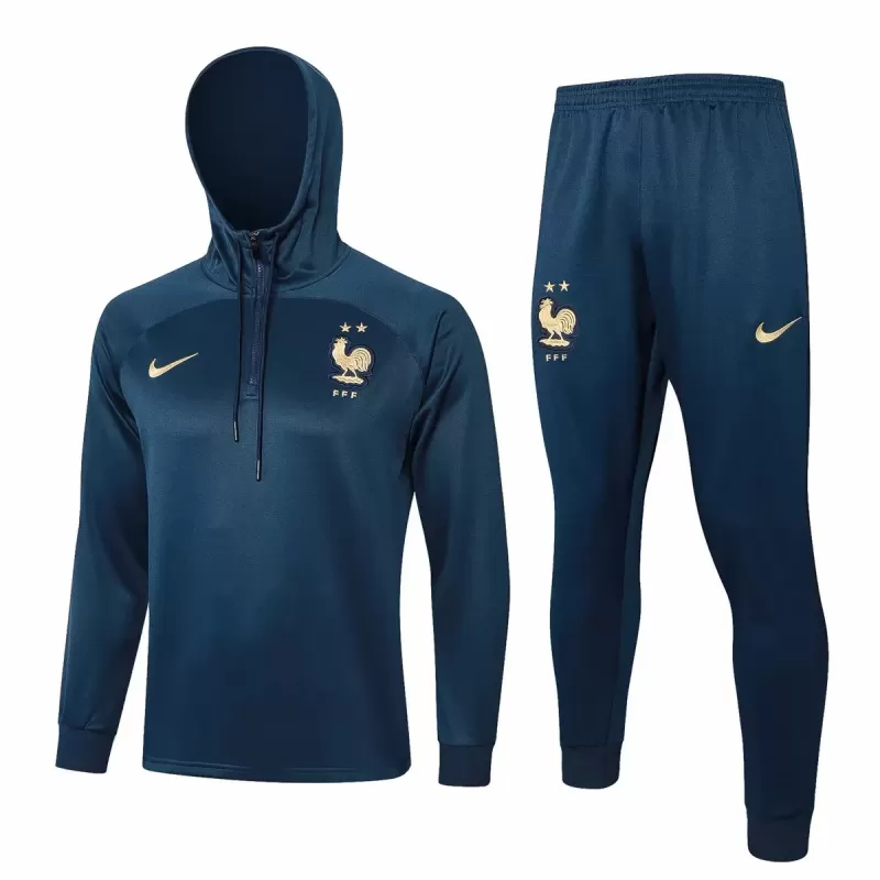 2024 2025 France Mens Navy Hooded Training Soccer Tracksuit Kit
