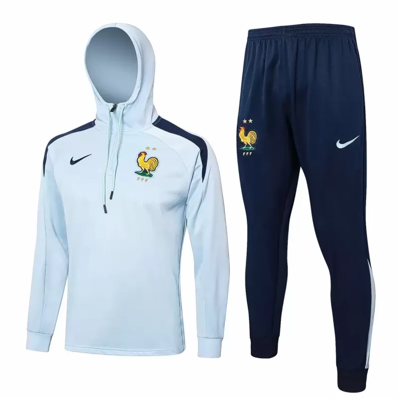 2024 2025 France Mens White Hooded Technical Soccer Tracksuit Kit 2024 2025 France Mens White Hooded Technical Soccer Tracksuit Kit