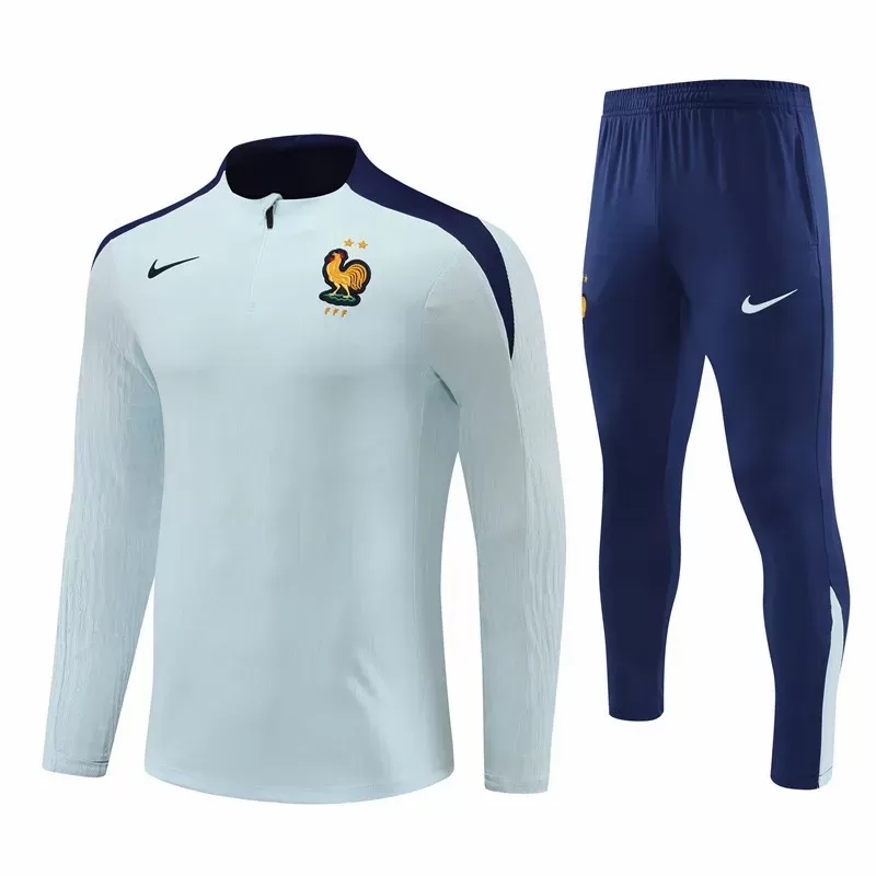 2024 2025 France Mens White Training Technical Soccer Tracksuit Kit