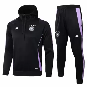 2024 2025 Germany Mens Black Hooded Training Technical Soccer Tracksuit Kit