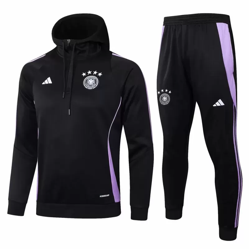 2024 2025 Germany Mens Black Hooded Training Technical Soccer Tracksuit Kit 2024 2025 Germany Mens Black Hooded Training Technical Soccer Tracksuit Kit