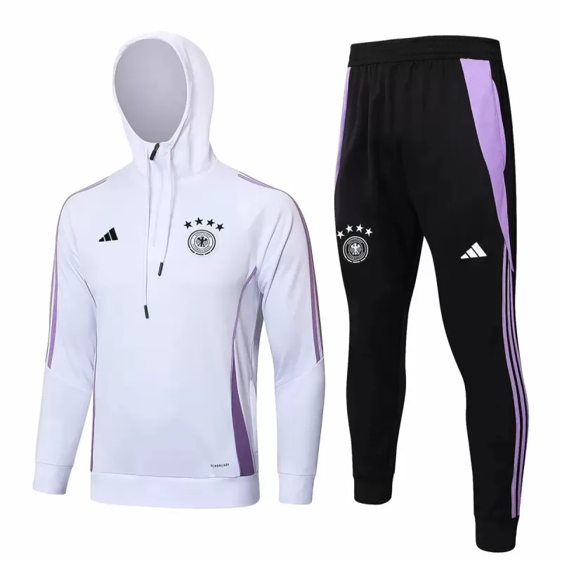 2024 2025 Germany Mens White Hooded Training Technical Soccer Tracksuit Kit 2024 2025 Germany Mens White Hooded Training Technical Soccer Tracksuit Kit