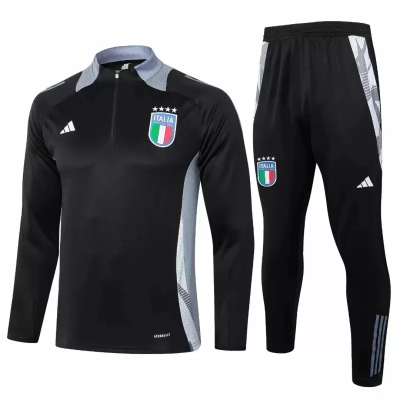 2024 2025 Italy Mens Black Training Technical Soccer Tracksuit Kit 2024 2025 Italy Mens Black Training Technical Soccer Tracksuit Kit