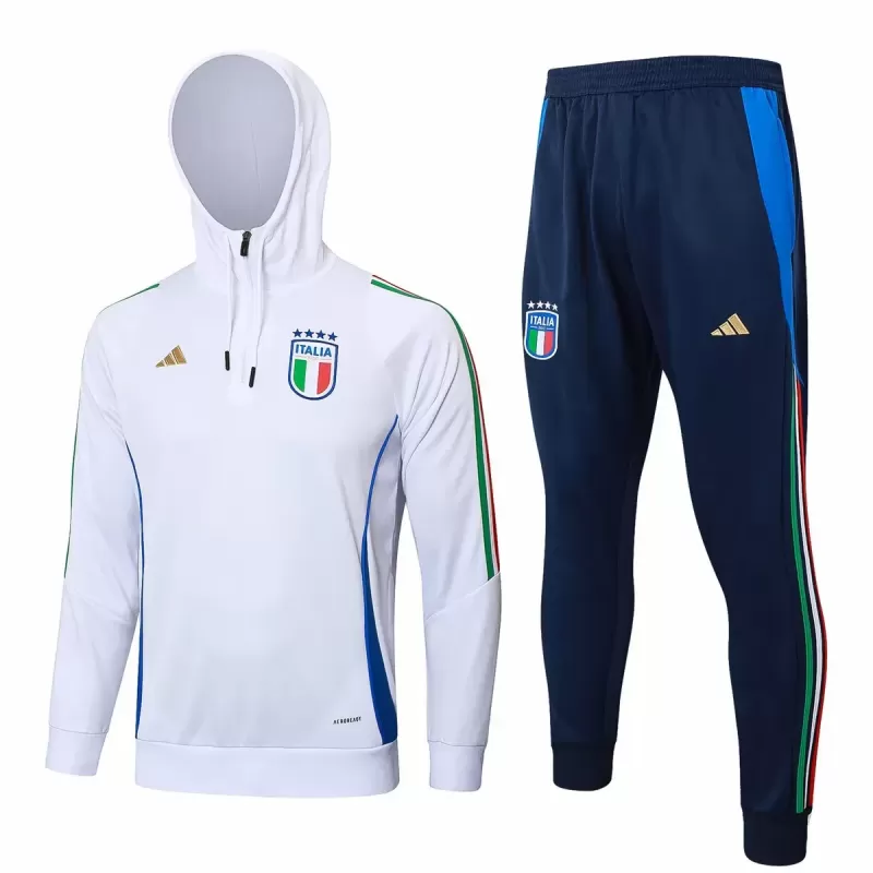 2024 2025 Italy Mens White Training Hooded Technical Tracksuit Kit 2024 2025 Italy Mens White Training Hooded Technical Tracksuit Kit