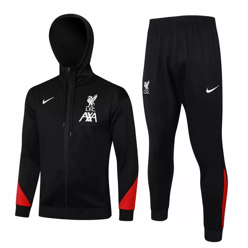 2024 2025 Liverpool FC Mens Black Training Hooded Presentation Soccer Tracksuit Kit