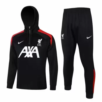 2024 2025 Liverpool FC Mens Black Training Hooded Technical Soccer Tracksuit Kit