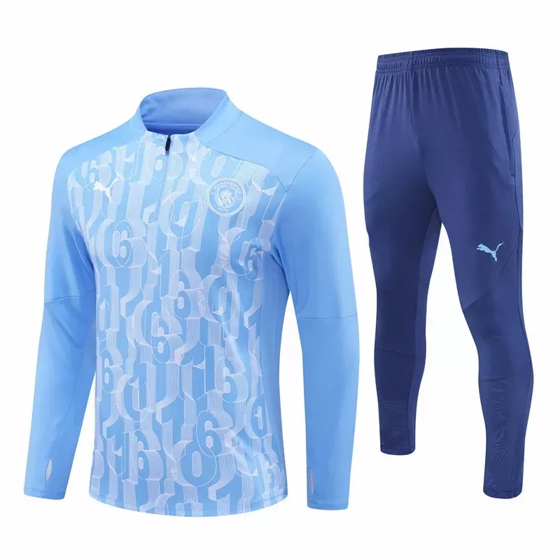 2024 2025 Manchester City FC Mens Blue Training Technical Soccer Tracksuit Kit