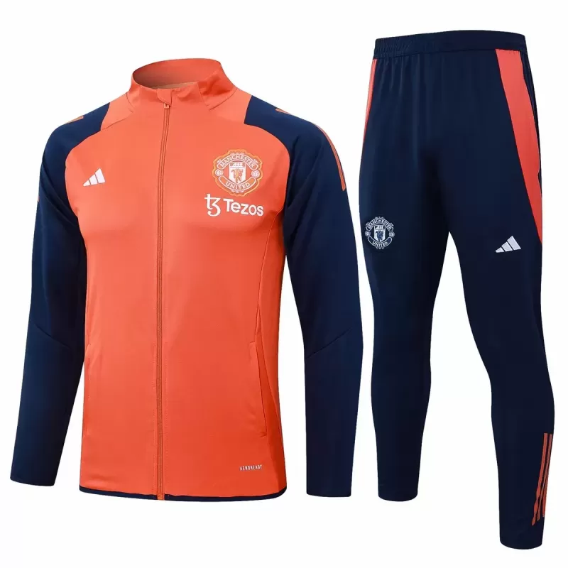 2024 2025 Manchester United FC Mens Orange Training Presentation Soccer Tracksuit Kit