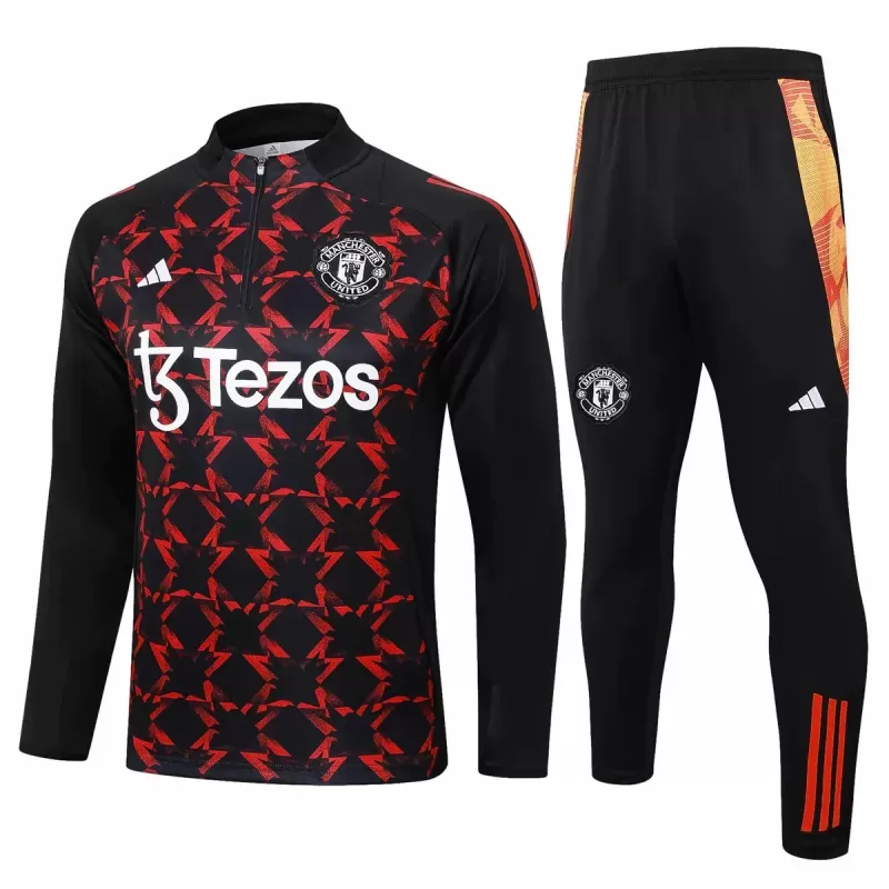 2024 2025 Manchester United FC Mens Red Black Training Technical Soccer Tracksuit Kit