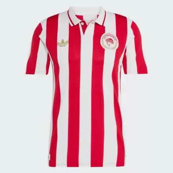 2024 2025 Olympiacos Centenary Soccer Jersey Red White Stripes