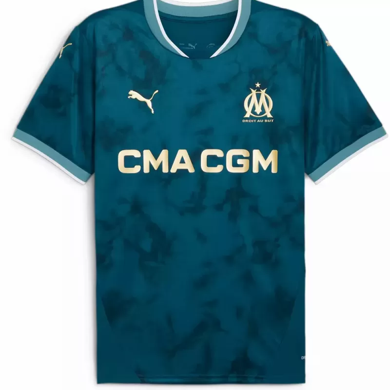 2024 2025 Olympique de Marseille Mens Away Soccer Jersey Blue Graphic