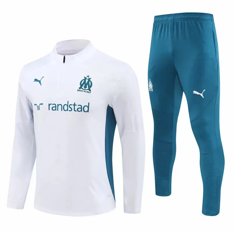 2024 2025 Olympique Marseille Mens White Training Technical Soccer Tracksuit Kit 2024 2025 Olympique Marseille Mens White Training Technical Soccer Tracksuit Kit