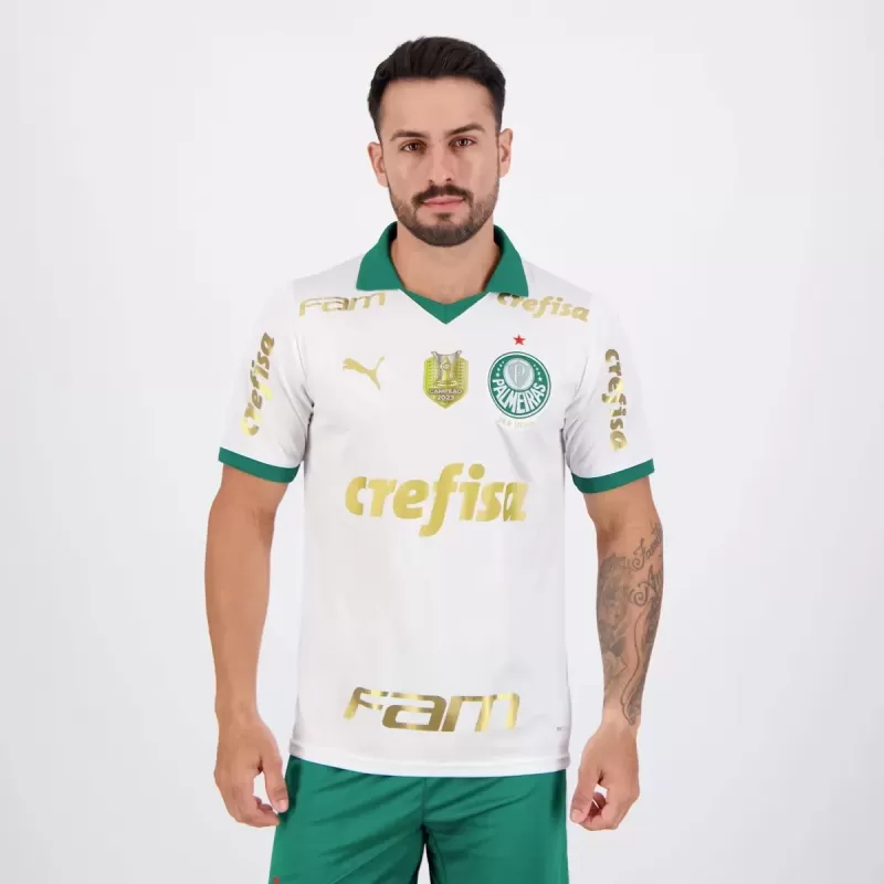 2024 2025 Palmeiras Mens Away Soccer Jersey White Brazilian Champion Patch