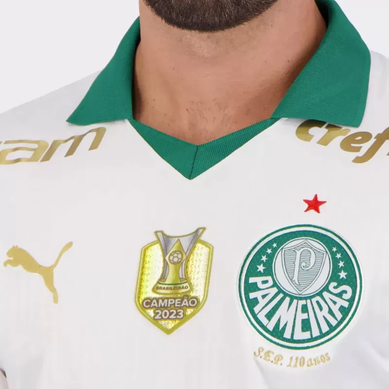 2024 2025 Palmeiras Mens Away Soccer Jersey White Brazilian Champion Patch