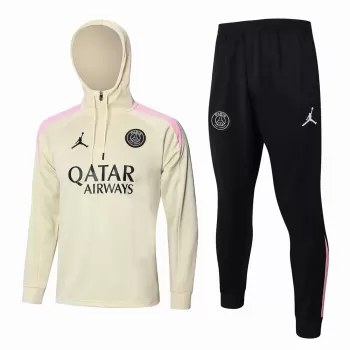 2024 2025 Paris Mens Beige Training Hooded Technical Soccer Tracksuit Kit