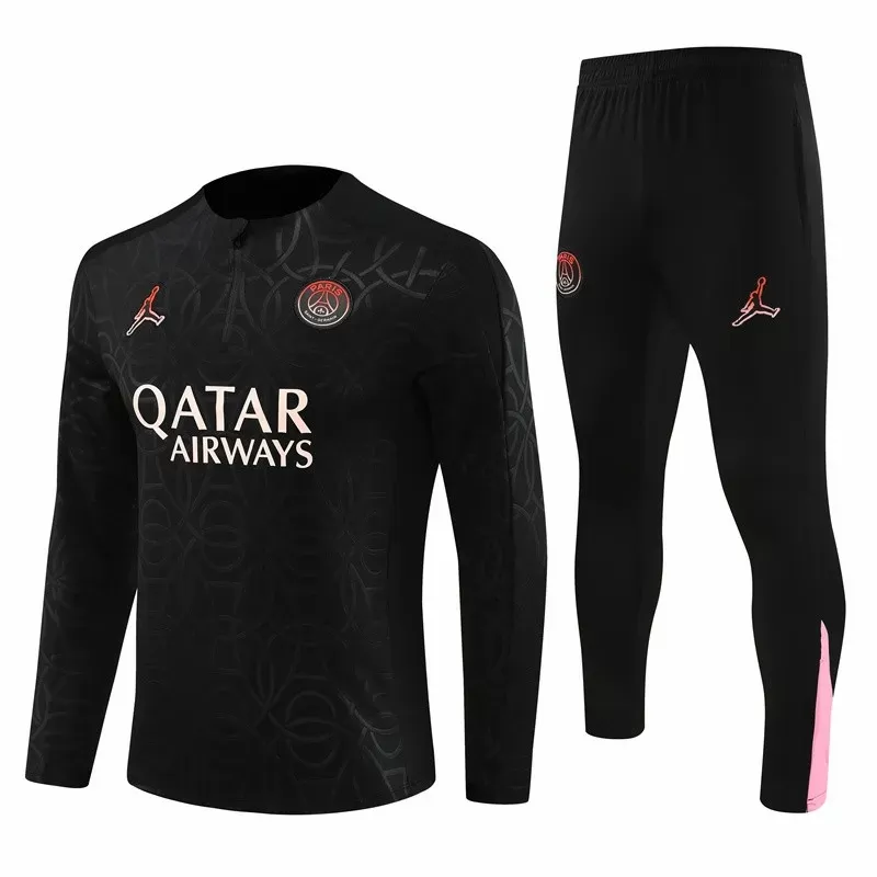 2024 2025 Paris Mens Black Training Technical Soccer Tracksuit Kit
