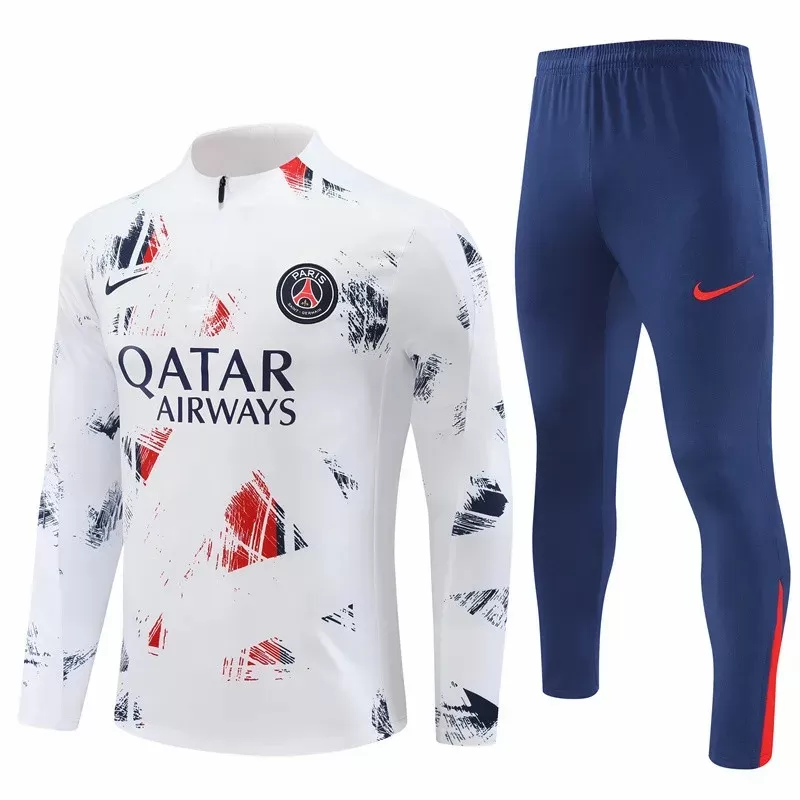 2024 2025 Paris Mens White Training Technical Soccer Tracksuit Kit 2024 2025 Paris Mens White Training Technical Soccer Tracksuit Kit