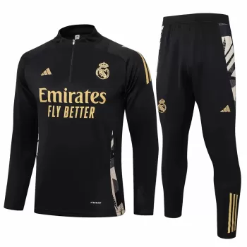 2024 2025 Real Madrid Mens Black Training Technical Soccer Tracksuit Kit