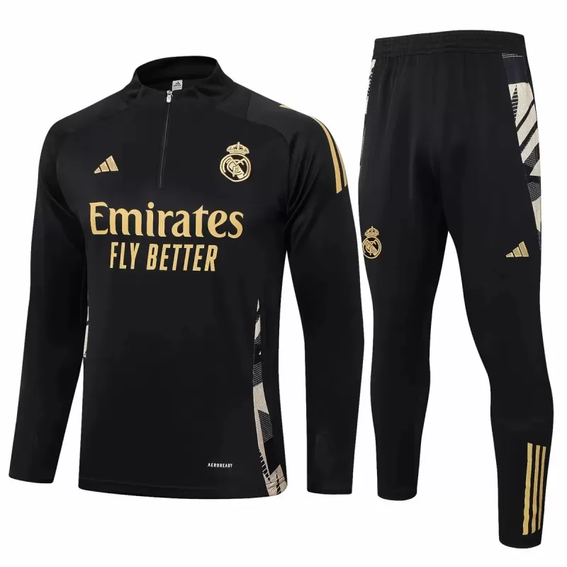 2024 2025 Real Madrid Mens Black Training Technical Soccer Tracksuit Kit
