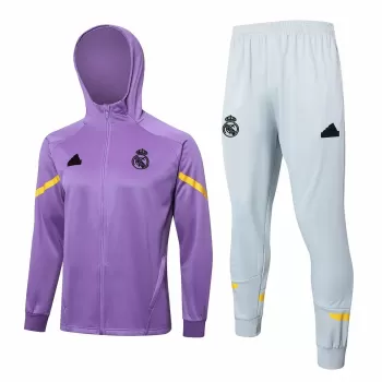 2024 2025 Real Madrid Mens Purple Hooded Presentation Soccer Tracksuit Kit