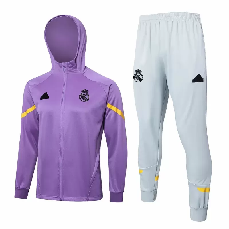2024 2025 Real Madrid Mens Purple Hooded Presentation Soccer Tracksuit Kit