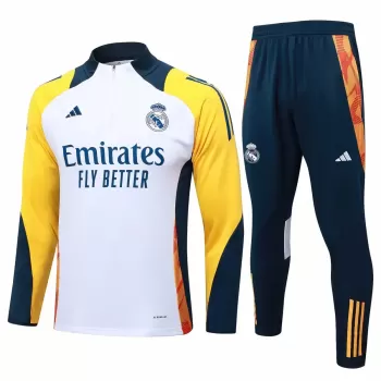 2024 2025 Real Madrid Mens White Blue Training Technical Soccer Tracksuit Kit