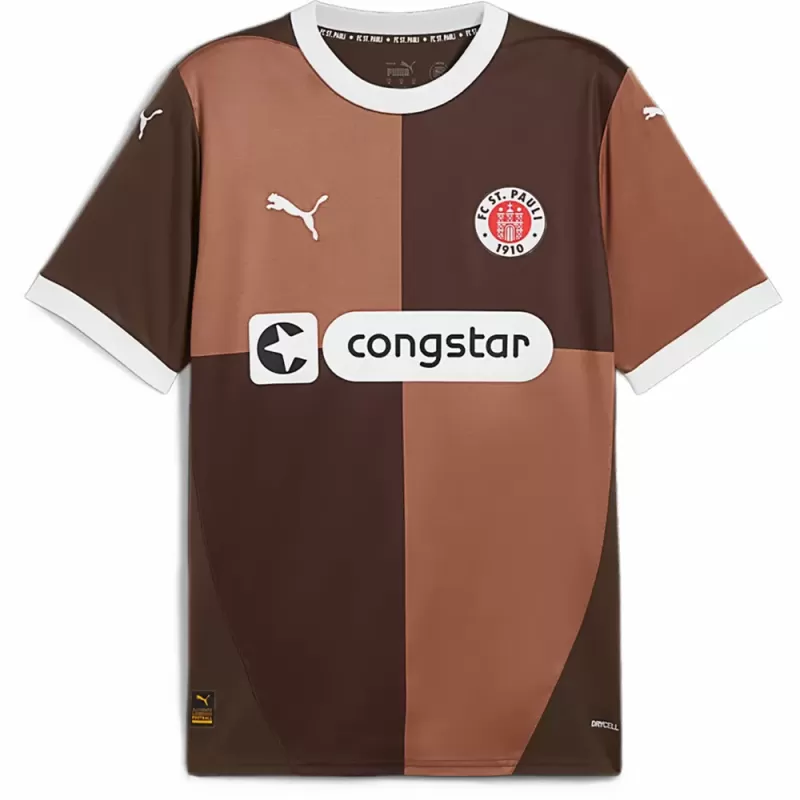 2024 2025 St Pauli Mens Home Soccer Jersey Brown Block Retro