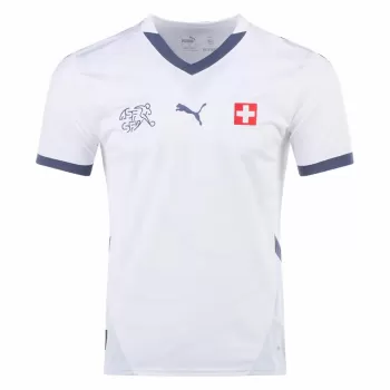 2024 2025 Switzerland Mens Away Soccer Jersey White Blue Pattern