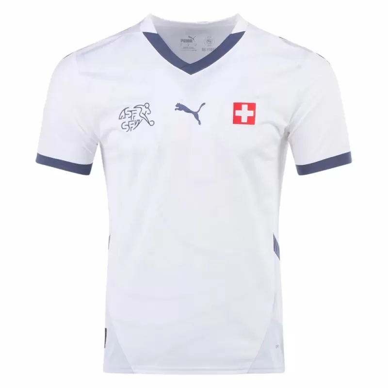 2024 2025 Switzerland Mens Away Soccer Jersey White Blue Pattern