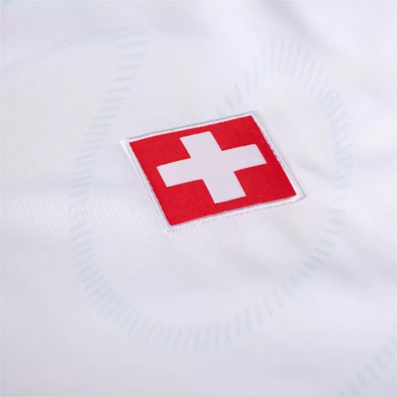 2024 2025 Switzerland Mens Away Soccer Jersey White Blue Pattern