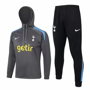 2024 2025 Tottenham Hotspur Mens Grey Training Hooded Technical Tracksuit Kit