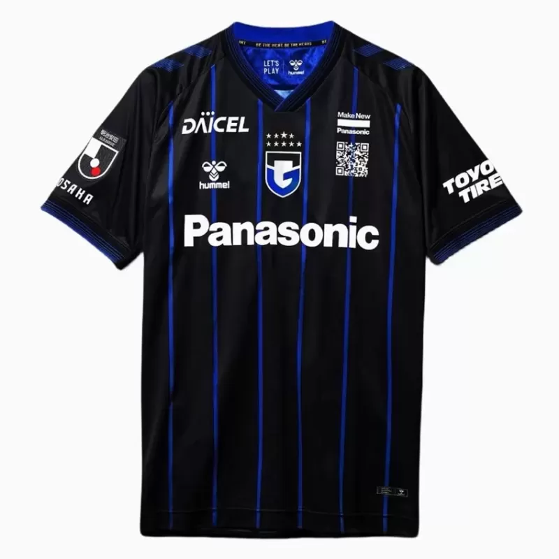 2024 Gamba Osaka Mens Home Soccer Jersey Black Blue Pinstripes