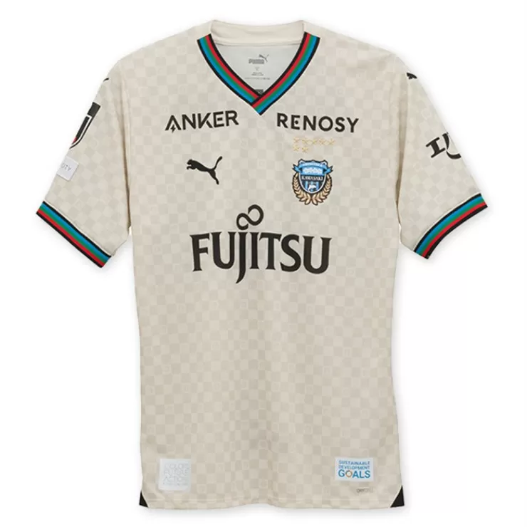 2024 Kawasaki Frontale Mens Away Soccer Jersey Cream Checkered